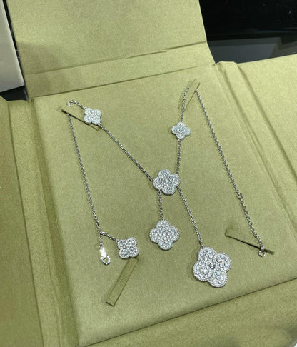 [Kincade Jewelrys]CLOVER 6 MOTIF DIAMOND PAVED NECKLACE