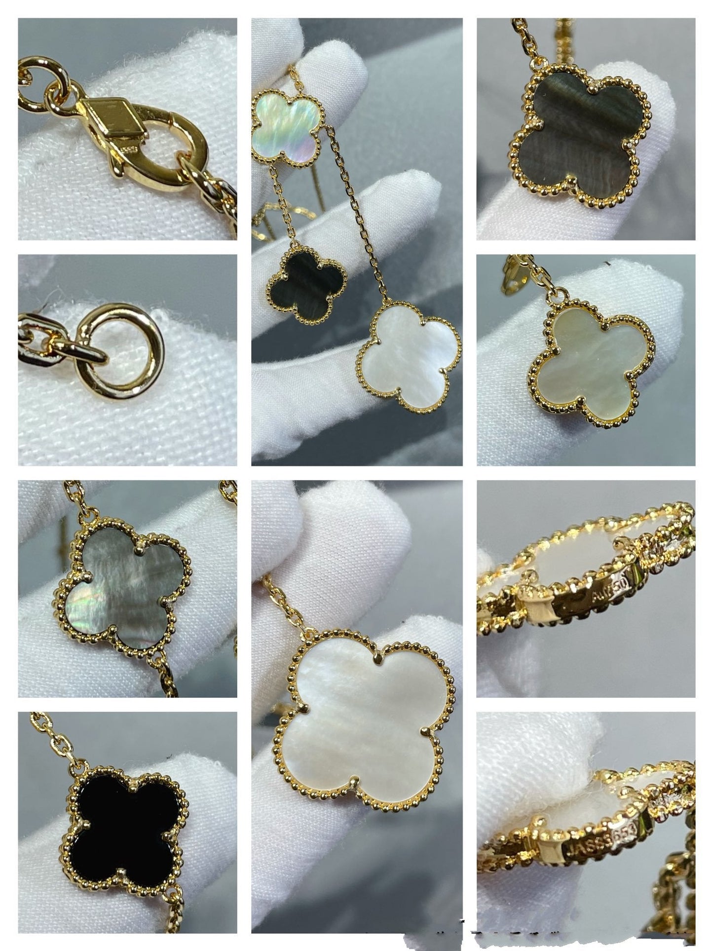 [Kincade Jewelrys]CLOVER 6 MOTIF MOP ONYX GOLD NECKLACE