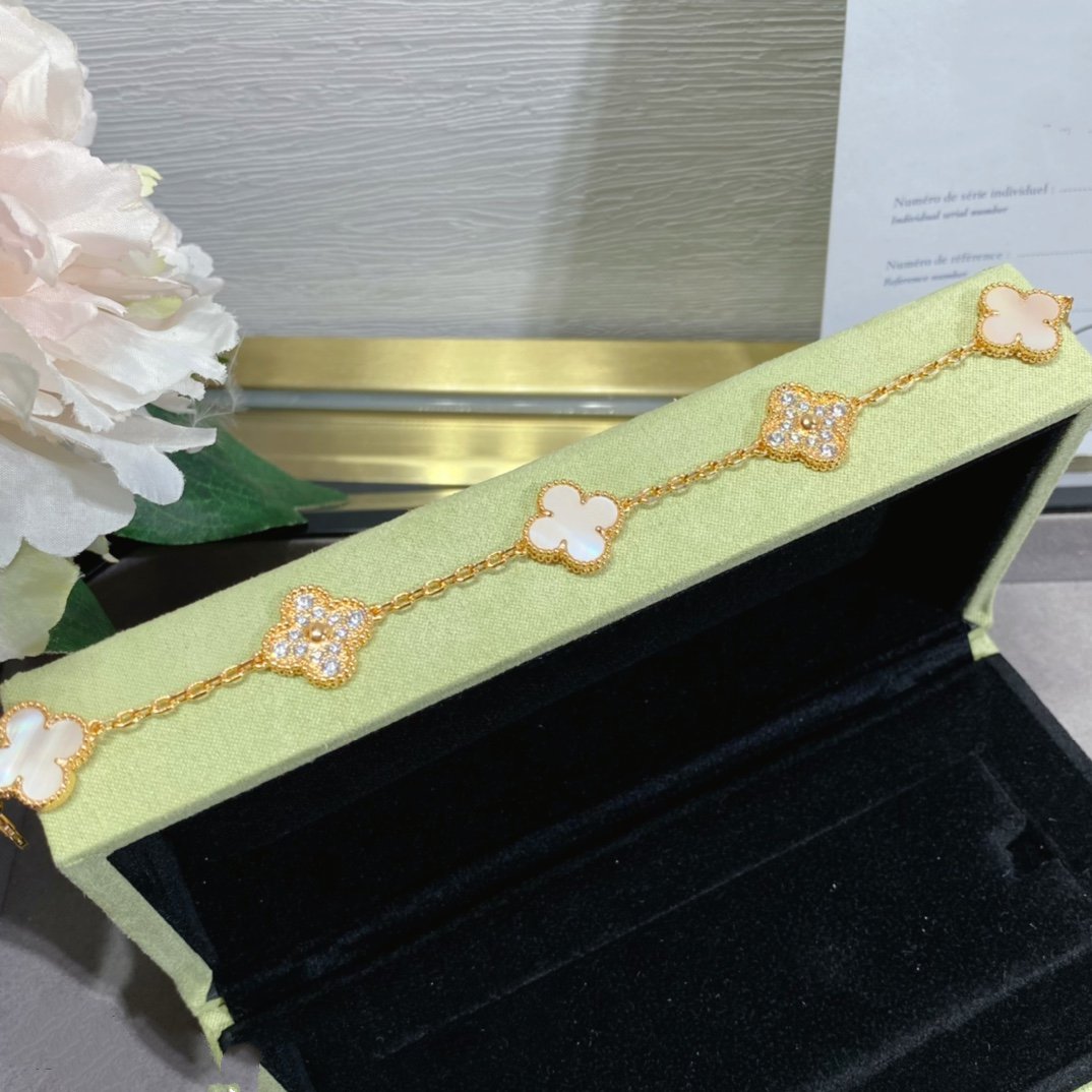 [Kincade Jewelrys]CLOVER 5 MOTIF DIAMOND PINK MOP PINK GOLD BRACELET