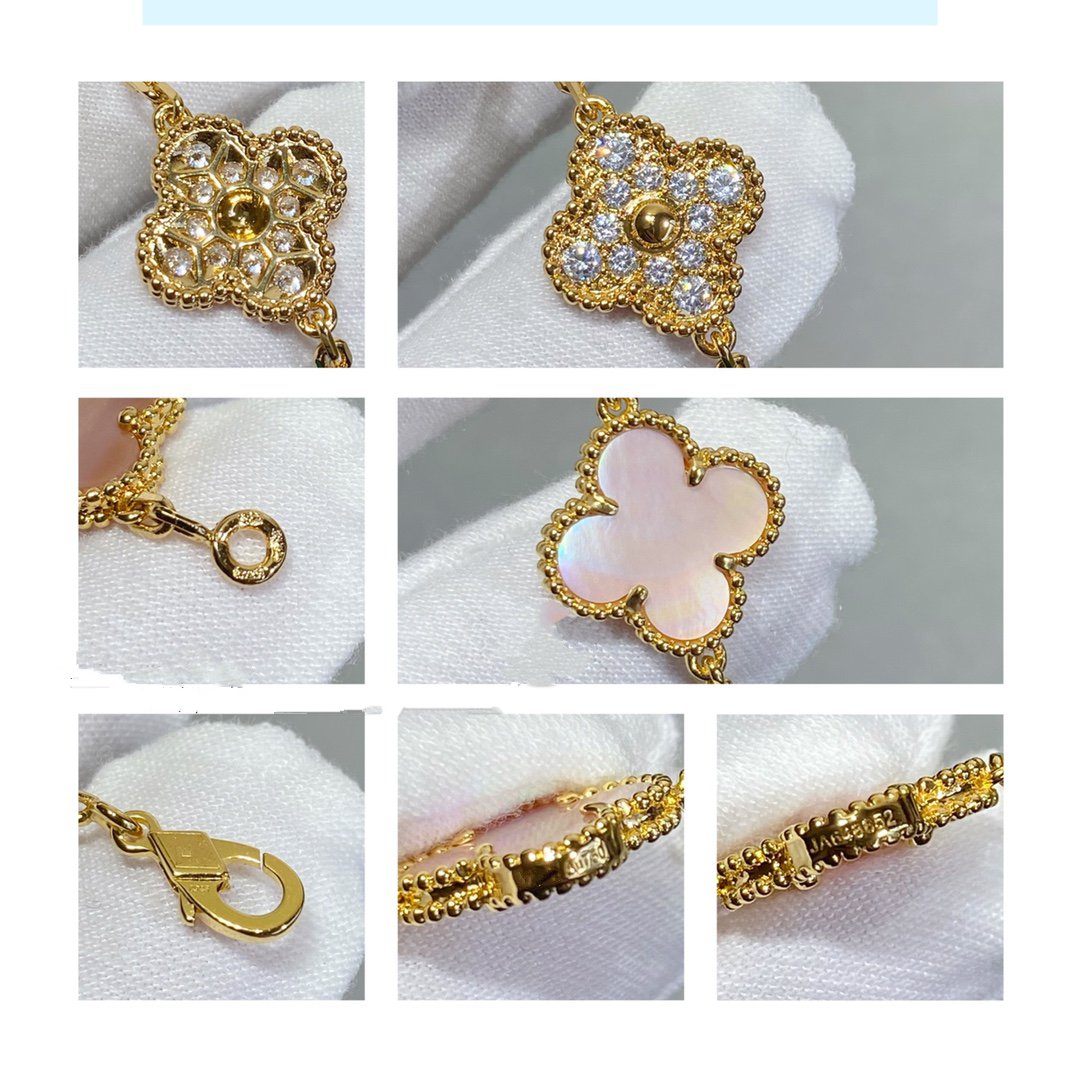 [Kincade Jewelrys]CLOVER 5 MOTIF DIAMOND PINK MOP PINK GOLD BRACELET