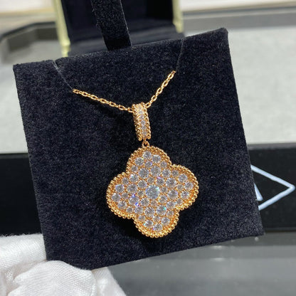 [Kincade Jewelrys]CLOVER 25MM LARGE PEDANT DIAMOND PAVED LONG NECKLACE