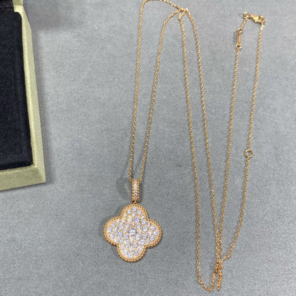[Kincade Jewelrys]CLOVER 25MM LARGE PEDANT DIAMOND PAVED LONG NECKLACE
