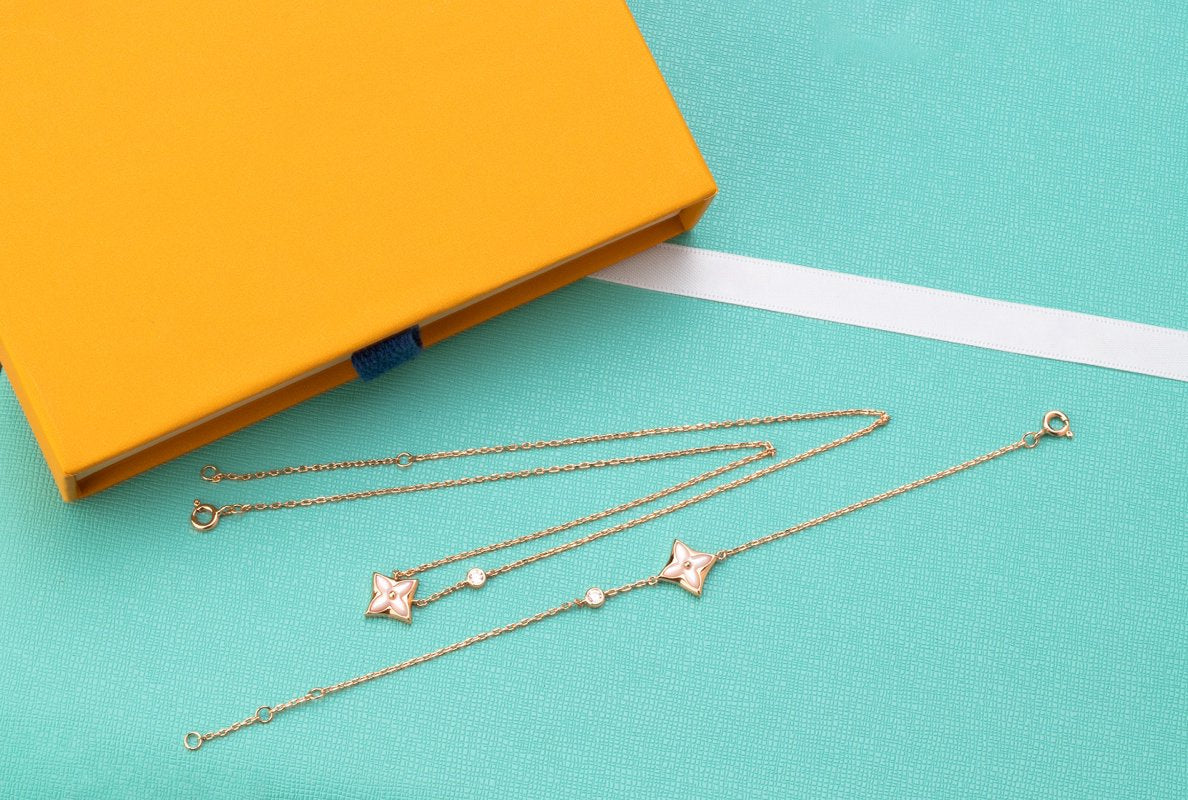 [Kincade Jewelrys]STAR PINK MOP 1 DIAMOND PINK GOLD NECKLACE