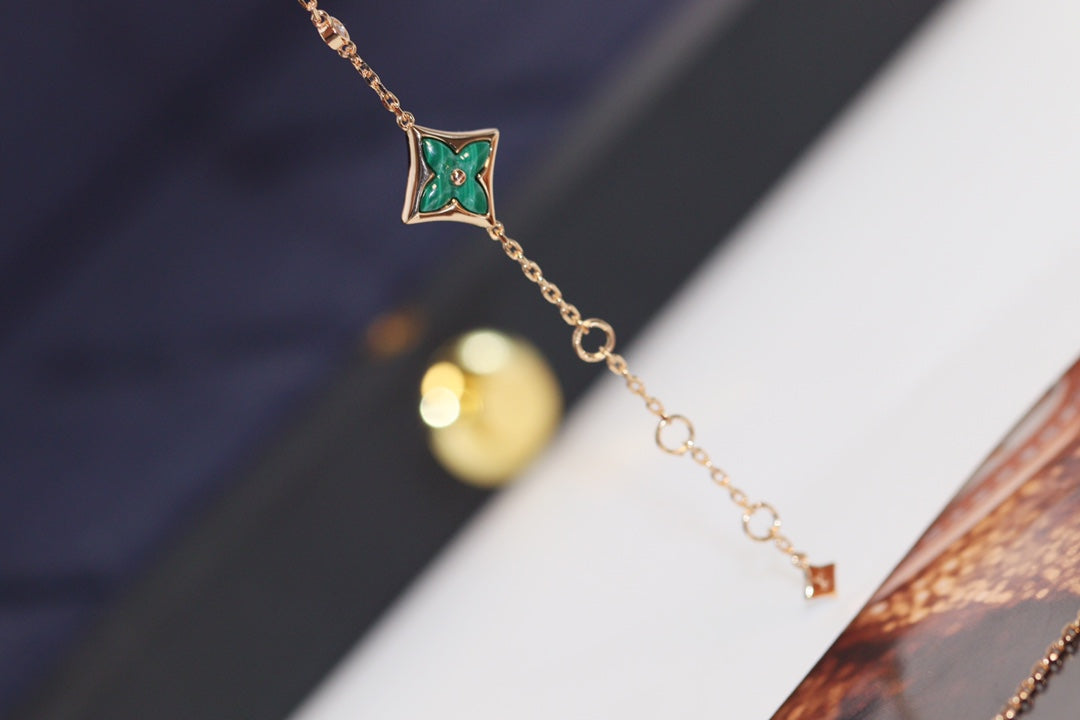 [Kincade Jewelrys]STAR AND SUN 4 MOTIF PINK GOLD MALACHITE BRACELET
