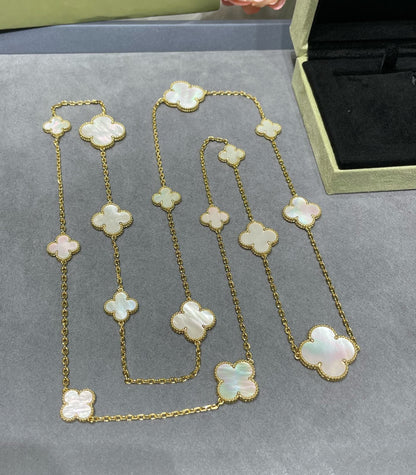 [Kincade Jewelrys]CLOVER 16 MOTIF WHITE MOP GOLD NECKLACE