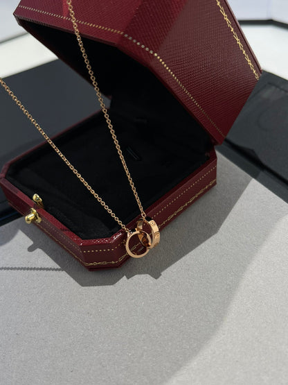 [Kincade Jewelrys]LOVE NECKLACE DOUBLE RING PINK GOLD