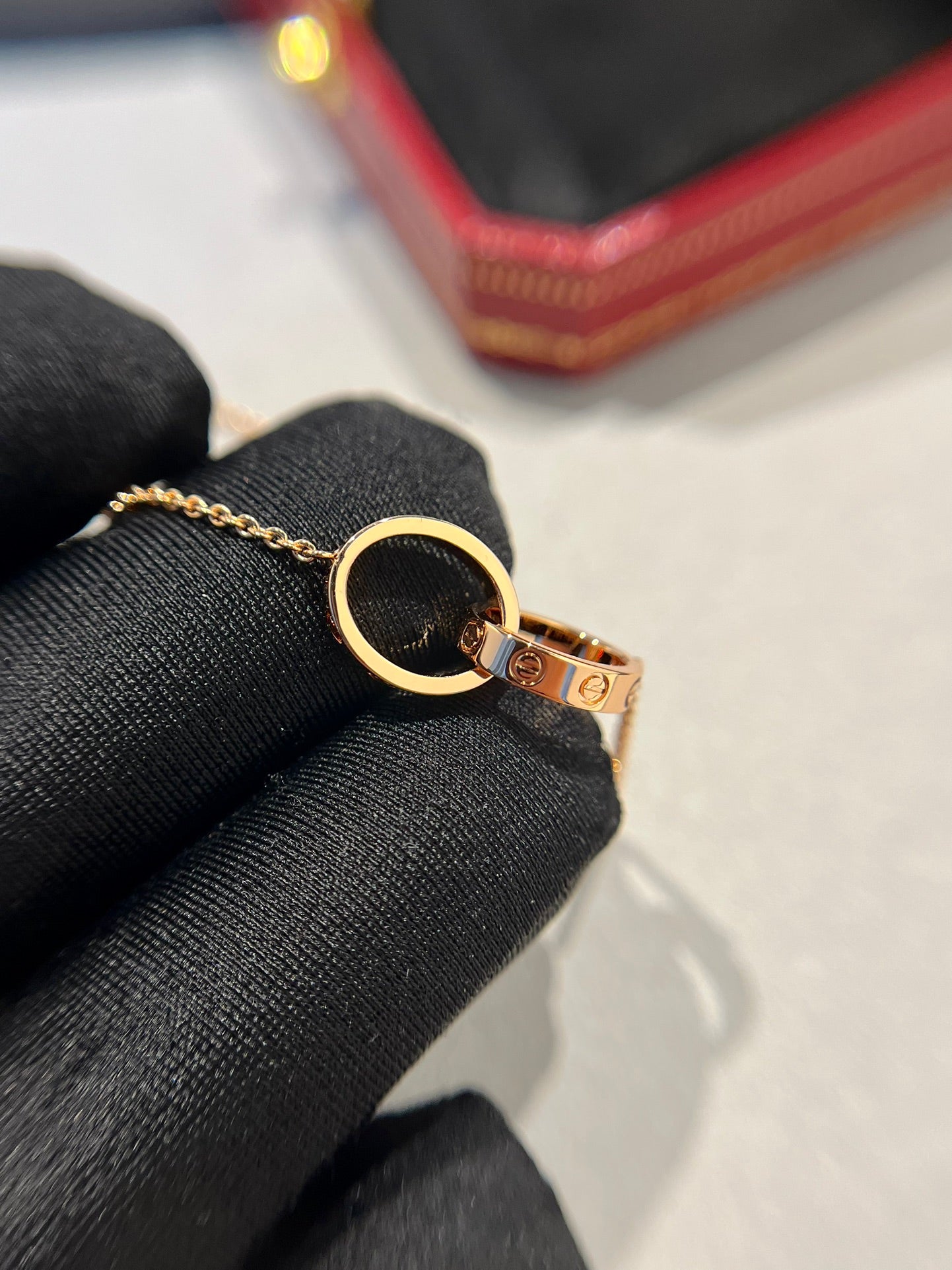 [Kincade Jewelrys]LOVE NECKLACE DOUBLE RING PINK GOLD