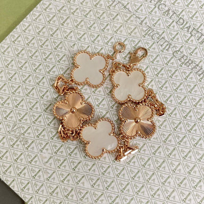 [Kincade Jewelrys] Bracelet trèfle 5 motifs nacre blanche or rose