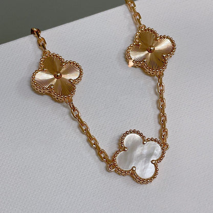 [Kincade Jewelrys] Bracelet trèfle 5 motifs nacre blanche or rose