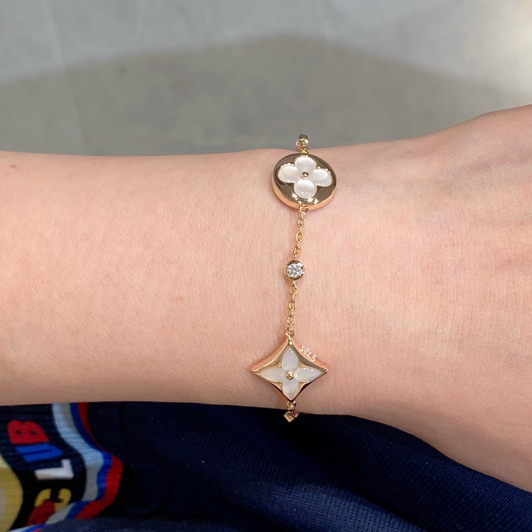 [Kincade Jewelrys]STAR AND SUN 4 MOTIF WHITE MOP PINK GOLD BRACELET