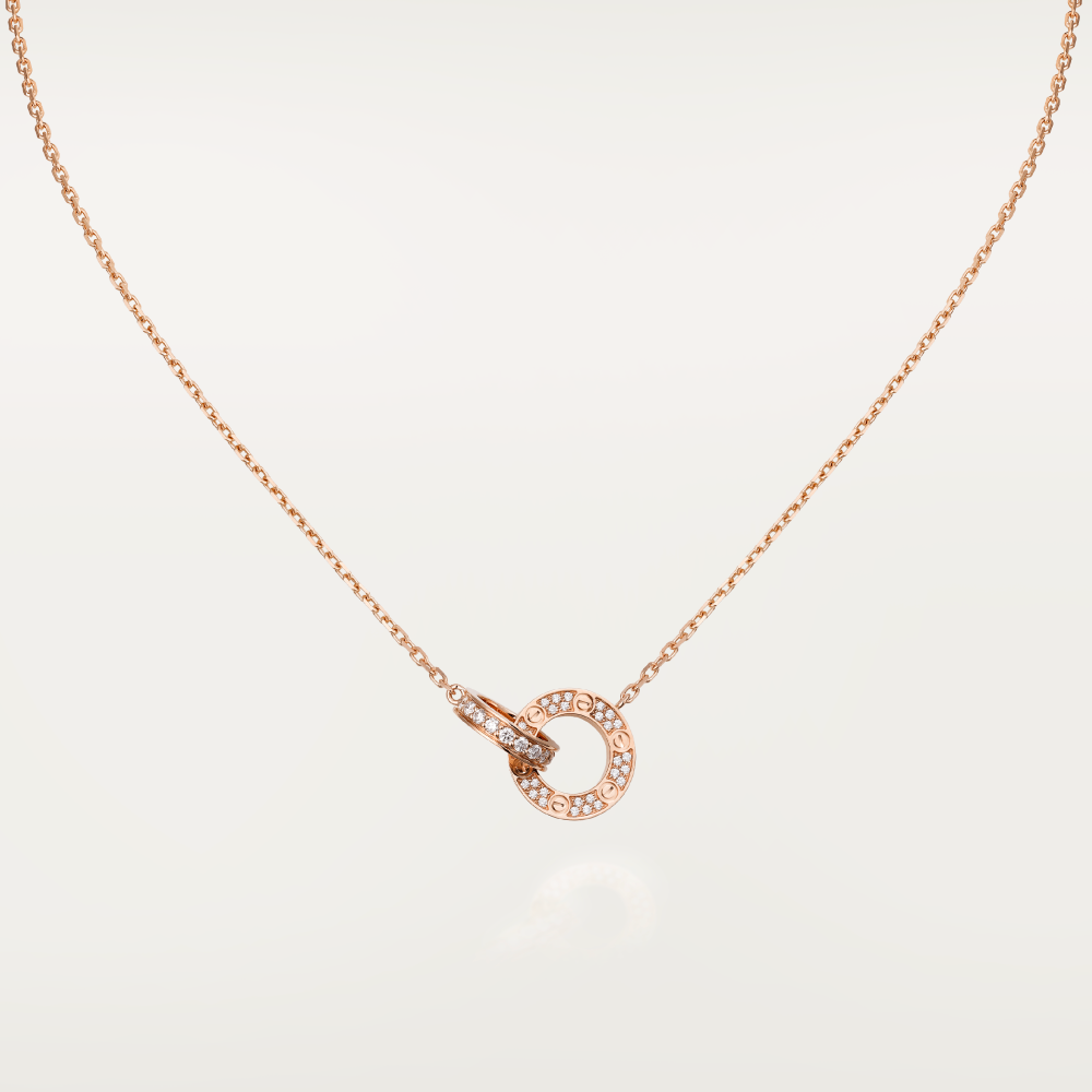 [Kincade Jewelrys]LOVE 7.6MM NECKLACE ROSE GOLD AND SILVER  FULL DIAMOND