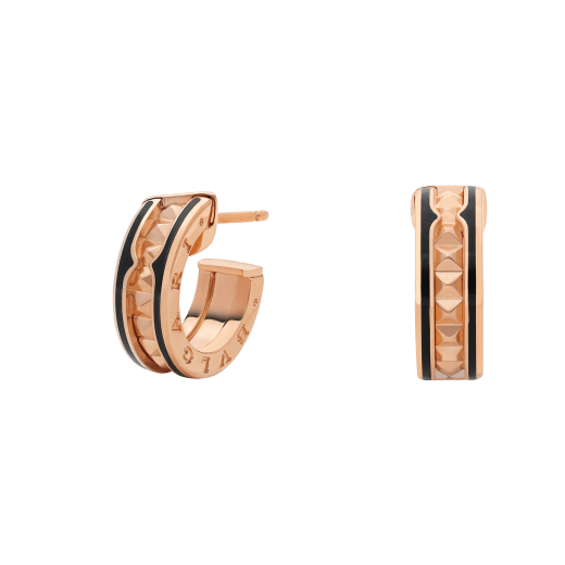 [Kincade Jewelrys]ZERO 1 ROCK PINK GOLD EARRINGS WITH STUDDED SPIRAL AND BLACK CERAMIC