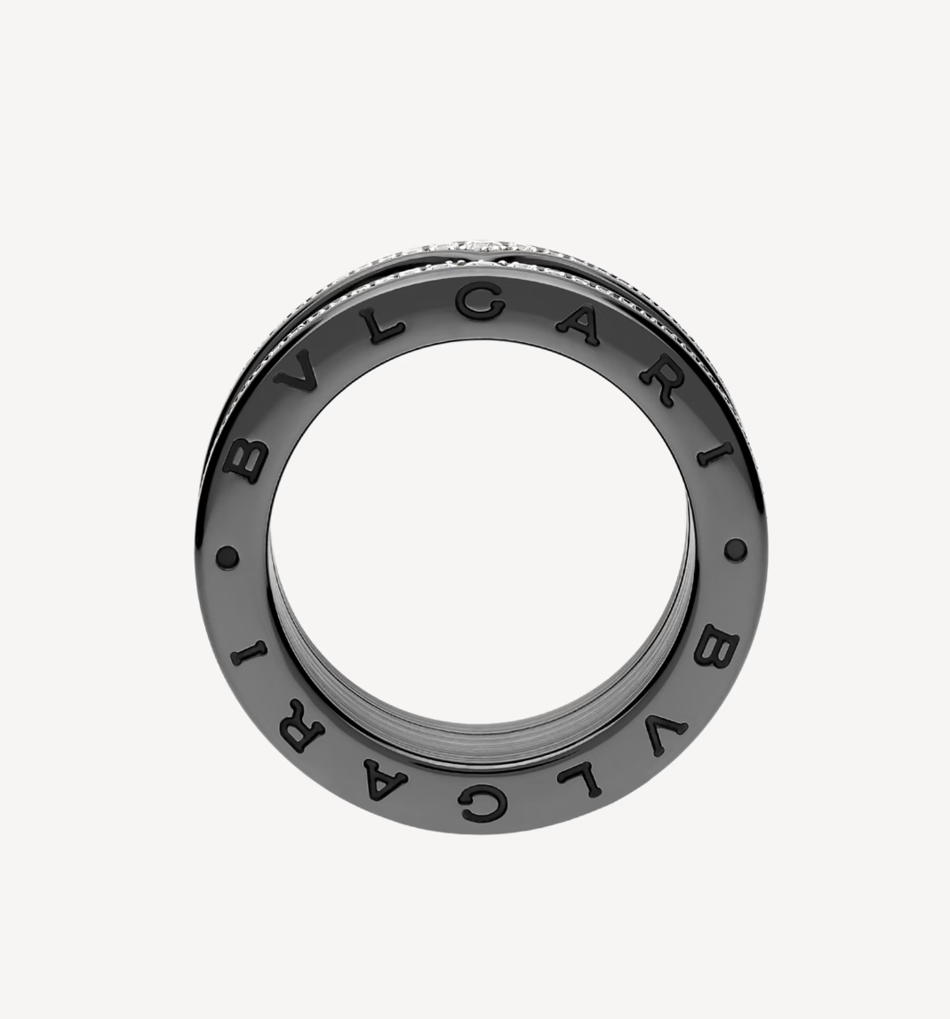 [Kincade Jewelrys]ZERO 1 ROCK FOUR-BAND BLACK CERAMIC WITH STUDDED SPIRAL AND PAVED DIAMONDS RING