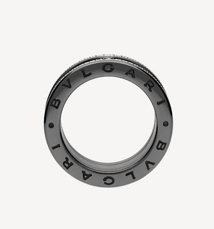 [Kincade Jewelrys]ZERO 1 ROCK FOUR-BAND BLACK CERAMIC WITH STUDDED SPIRAL AND PAVED DIAMONDS RING