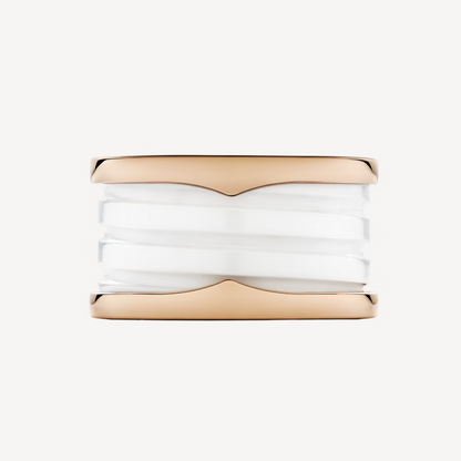 [Kincade Jewelrys]ZERO 1 FOUR-BAND LOOPS AND WHITE CERAMIC SPIRAL PINK GOLD RING