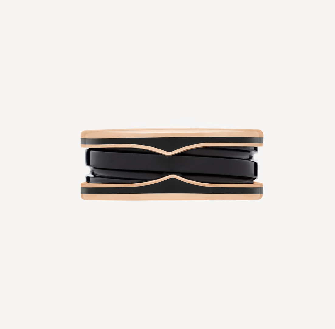 [Kincade Jewelrys]ZERO 1 TWO-BAND WITH MATTE BLACK CERAMIC PINK GOLD RING