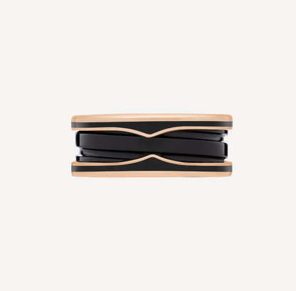 [Kincade Jewelrys]ZERO 1 TWO-BAND WITH MATTE BLACK CERAMIC PINK GOLD RING