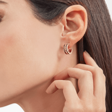 [Kincade Jewelrys]ZERO 1 ROCK PINK GOLD EARRINGS WITH STUDDED SPIRAL AND BLACK CERAMIC