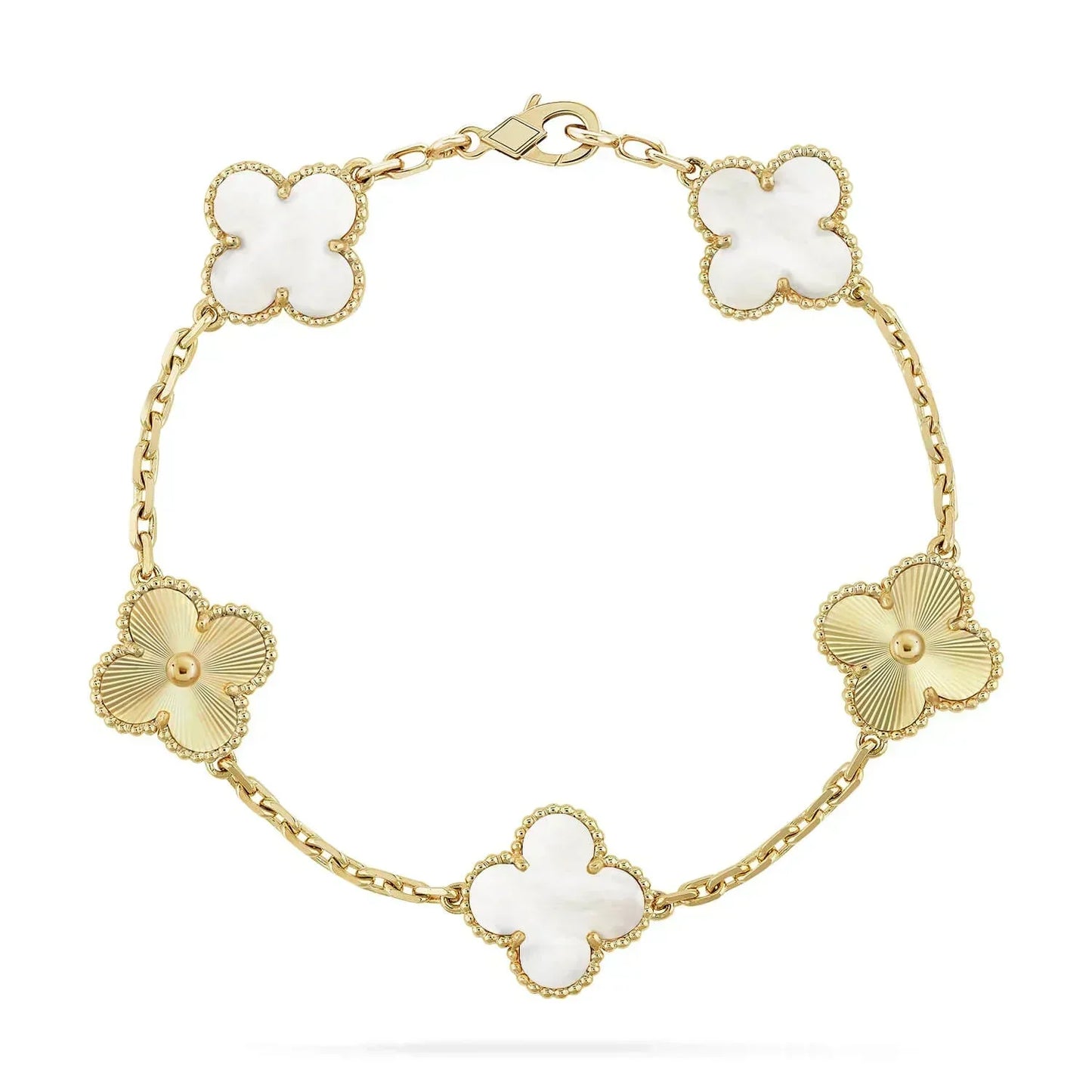 [Kincade Jewelrys] Bracelet trèfle 5 motifs nacre blanche or rose