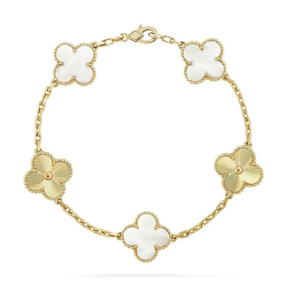 [Kincade Jewelrys] Bracelet trèfle 5 motifs nacre blanche or rose