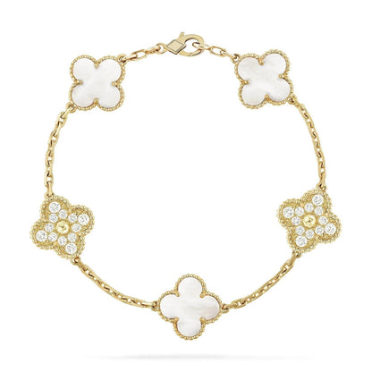 [Kincade Jewelrys]CLOVER BRACELET 5 MOTIF WHITE MOP DIAMOND