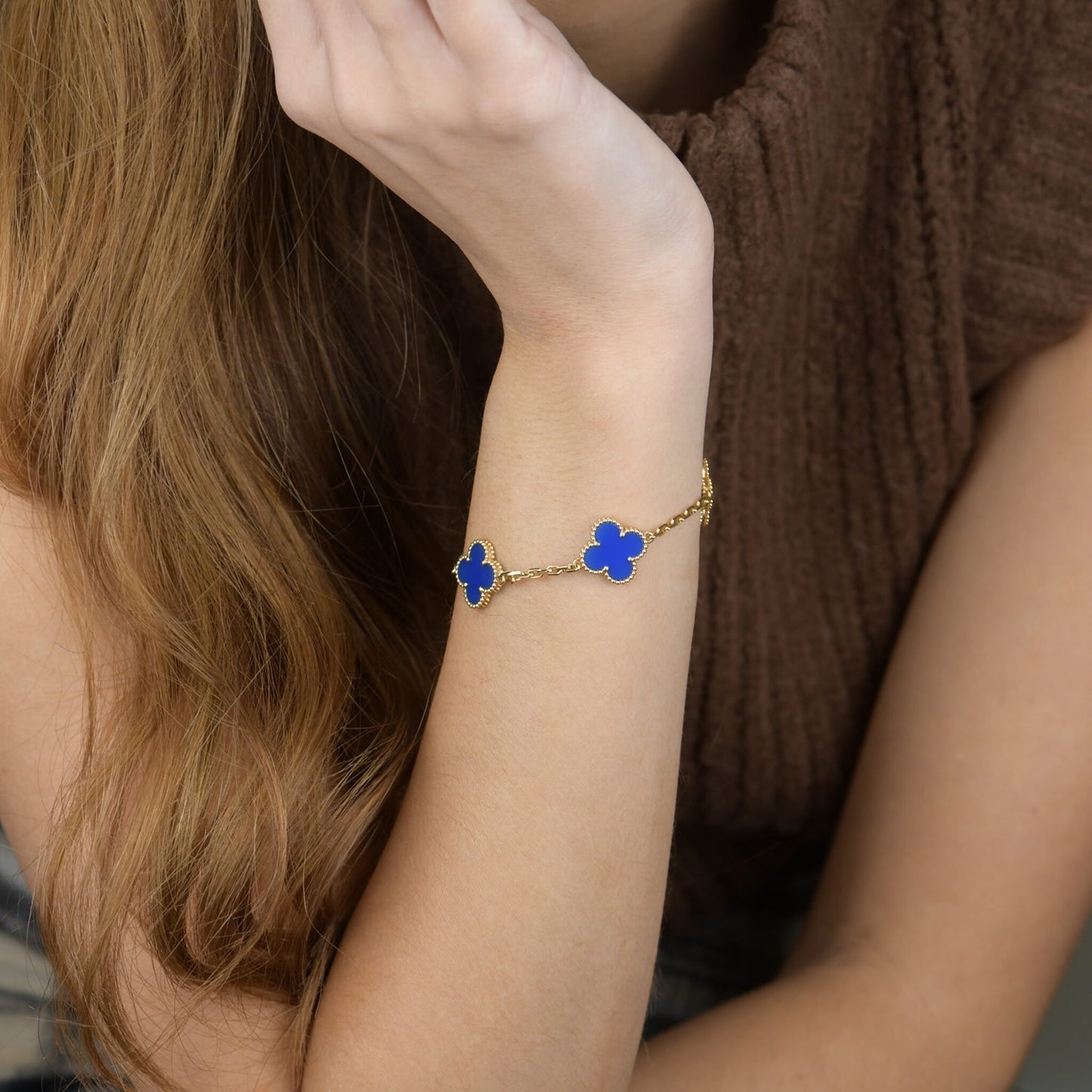 [Kincade Jewelrys]CLOVER 5 MOTIFS BLUE AGATE BRACELET