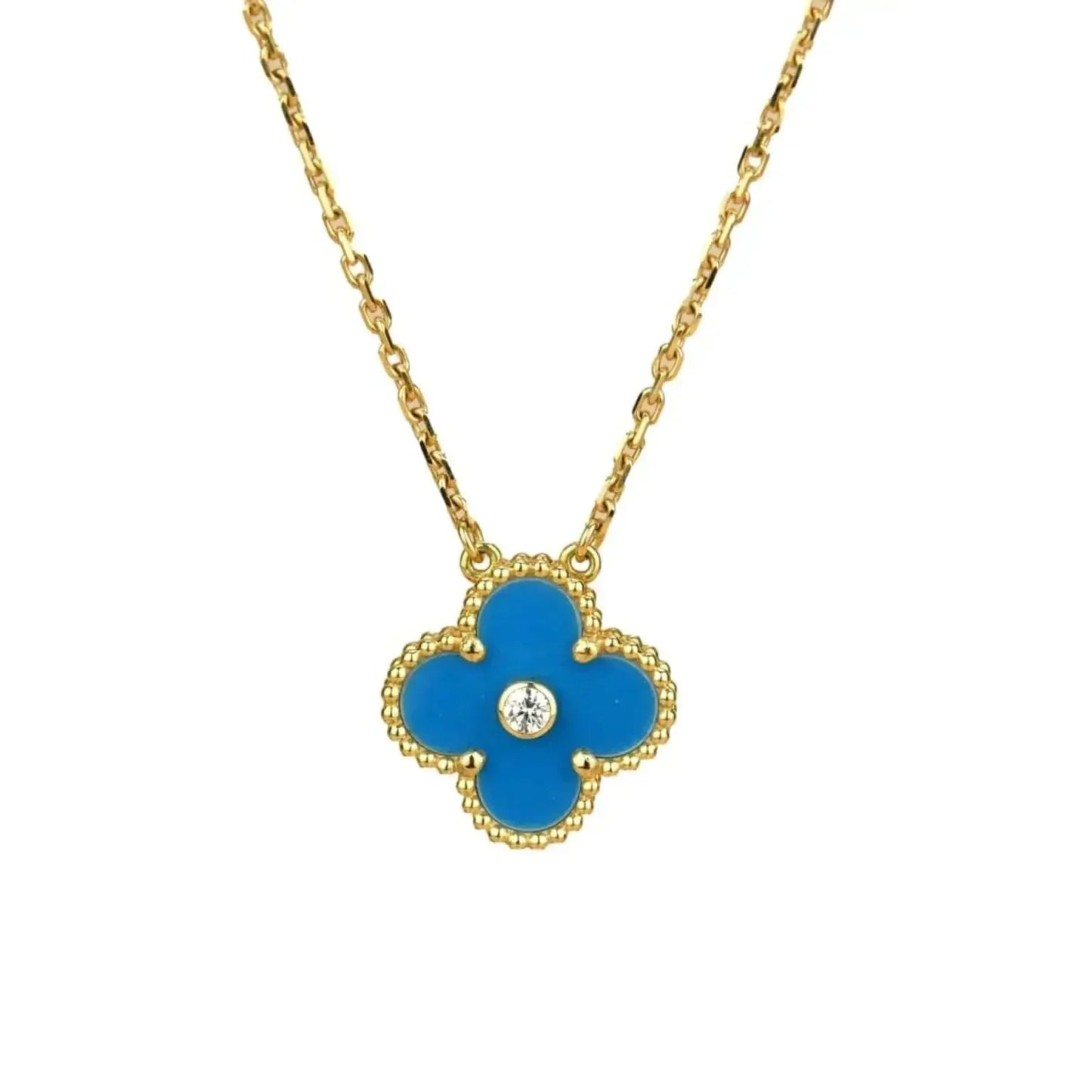 [Kincade Jewelrys]CLOVER 15MM DIAMOND AND BLUE AGATE NECKLACE