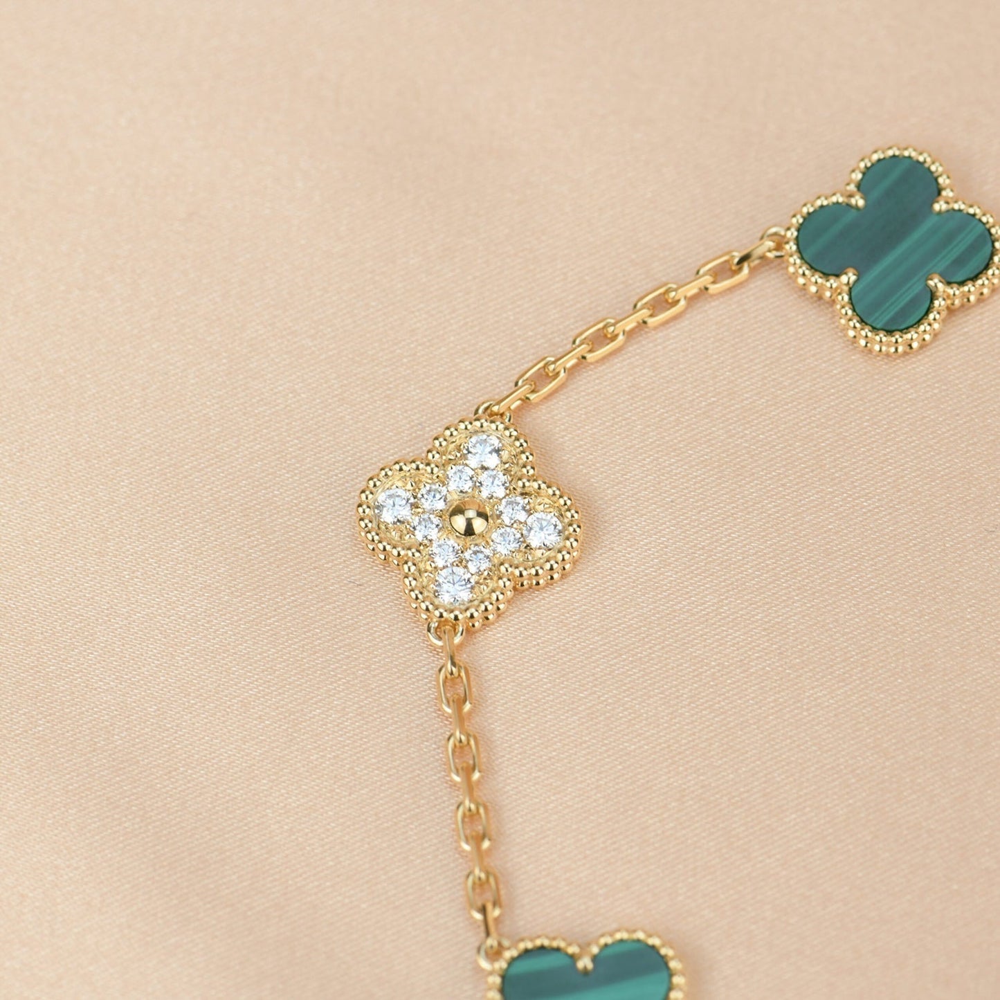 [Kincade Jewelrys]CLOVER  5 MOTIF MALACHITE DIAMOND BRACELET