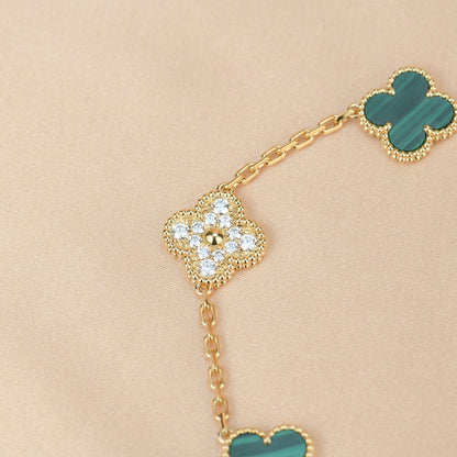 [Kincade Jewelrys]CLOVER  5 MOTIF MALACHITE DIAMOND BRACELET