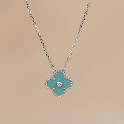 [Kincade Jewelrys]CLOVER 15MM DIAMOND SVRES PORCELAIN  NECKLACE SILVER