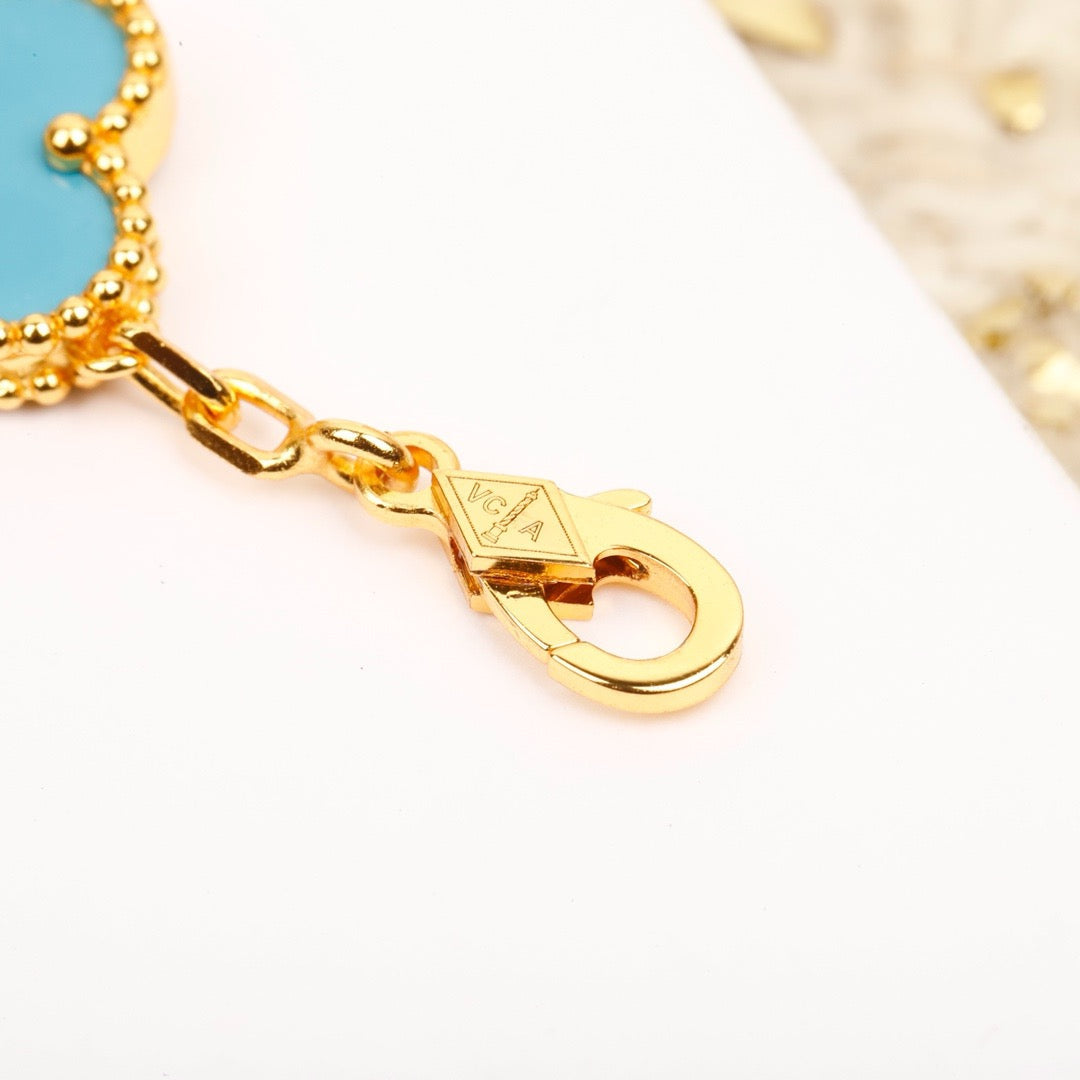 [Kincade Jewelrys]CLOVER 5 MOTIF TURQUOISE DIAMOND GOLD BRACELET