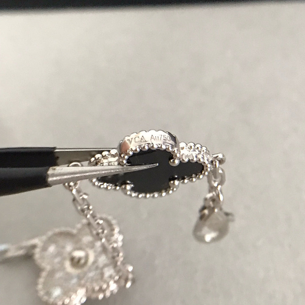 [Kincade Jewelrys]CLOVER 5 MOTIF ONYXS DIAMOND BRACELET SILVER
