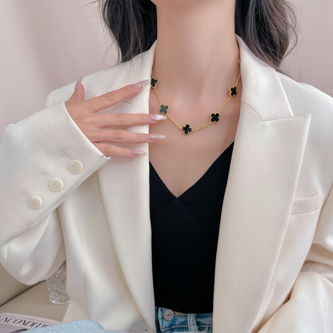 [Kincade Jewelrys]CLOVERS THE 10-MOTIFS ONYX NECKLACE