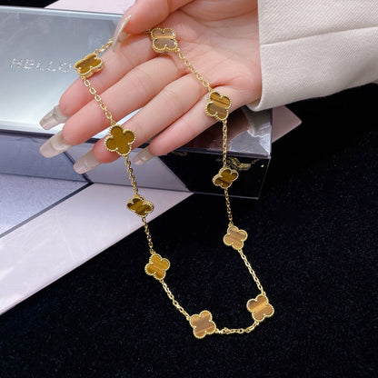 [Kincade Jewelrys]CLOVERS THE 10-MOTIFS TIGER EYE NECKLACE