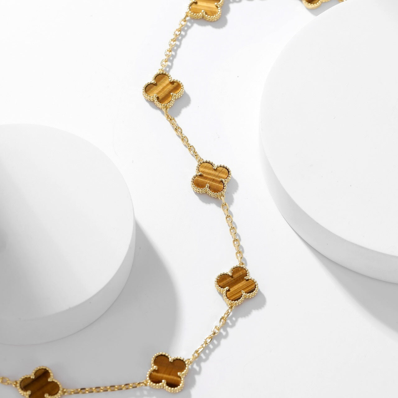 [Kincade Jewelrys]CLOVERS THE 10-MOTIFS TIGER EYE NECKLACE