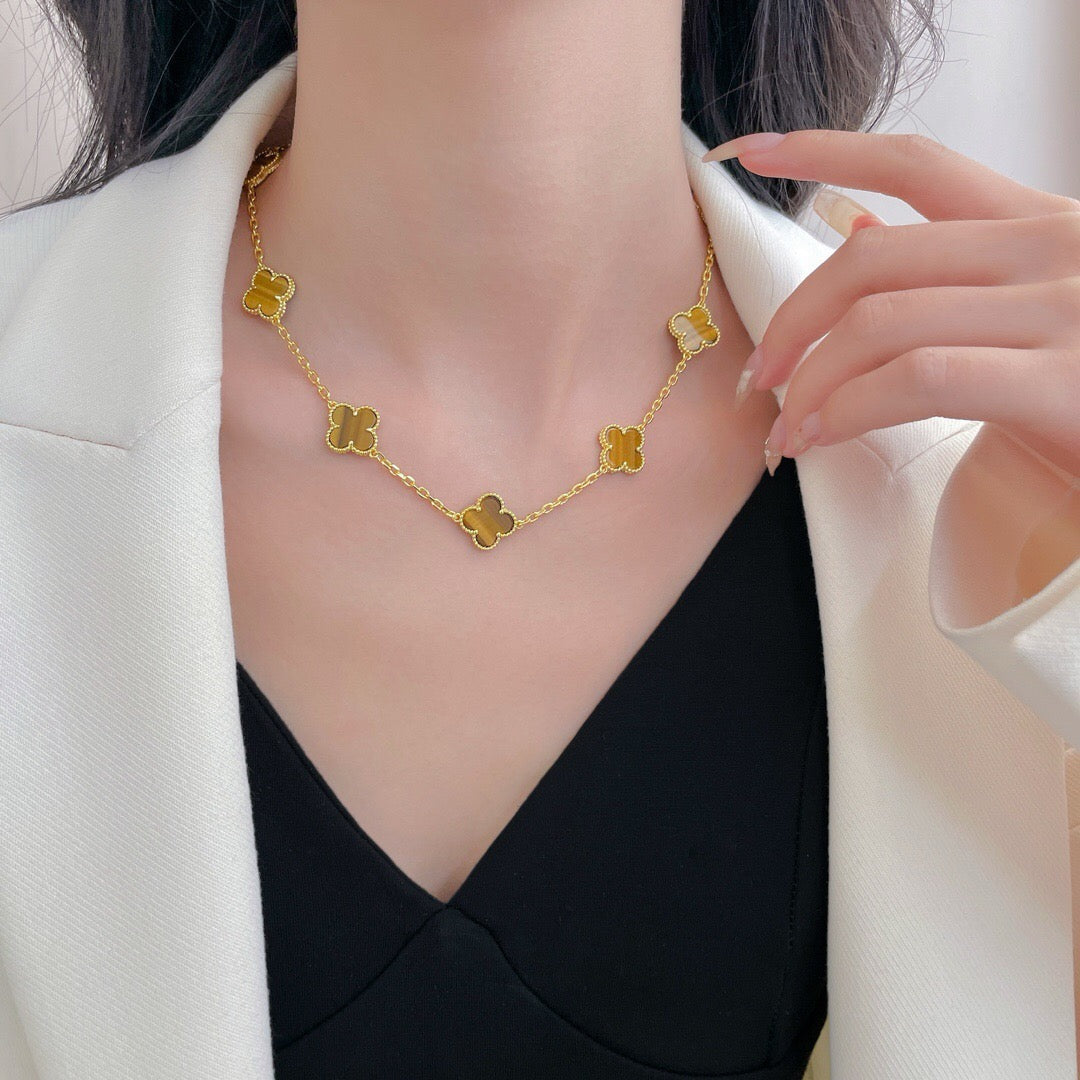 [Kincade Jewelrys]CLOVERS THE 10-MOTIFS TIGER EYE NECKLACE