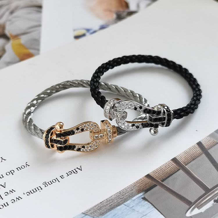 [Kincade Jewelrys]FORCE LARGE HORSESHOE BLACK WHITE DIAMOND BRACELET ROSE GOLD