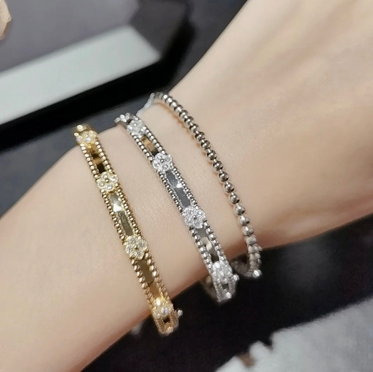 [Kincade Jewelrys]CLOVER BRACELET 4MM DIAMONDS