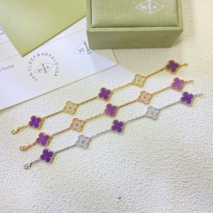 [Kincade Jewelrys]CLOVER  5 MOTIFS  PURPLE VIOLET DIAMOND BRACELET