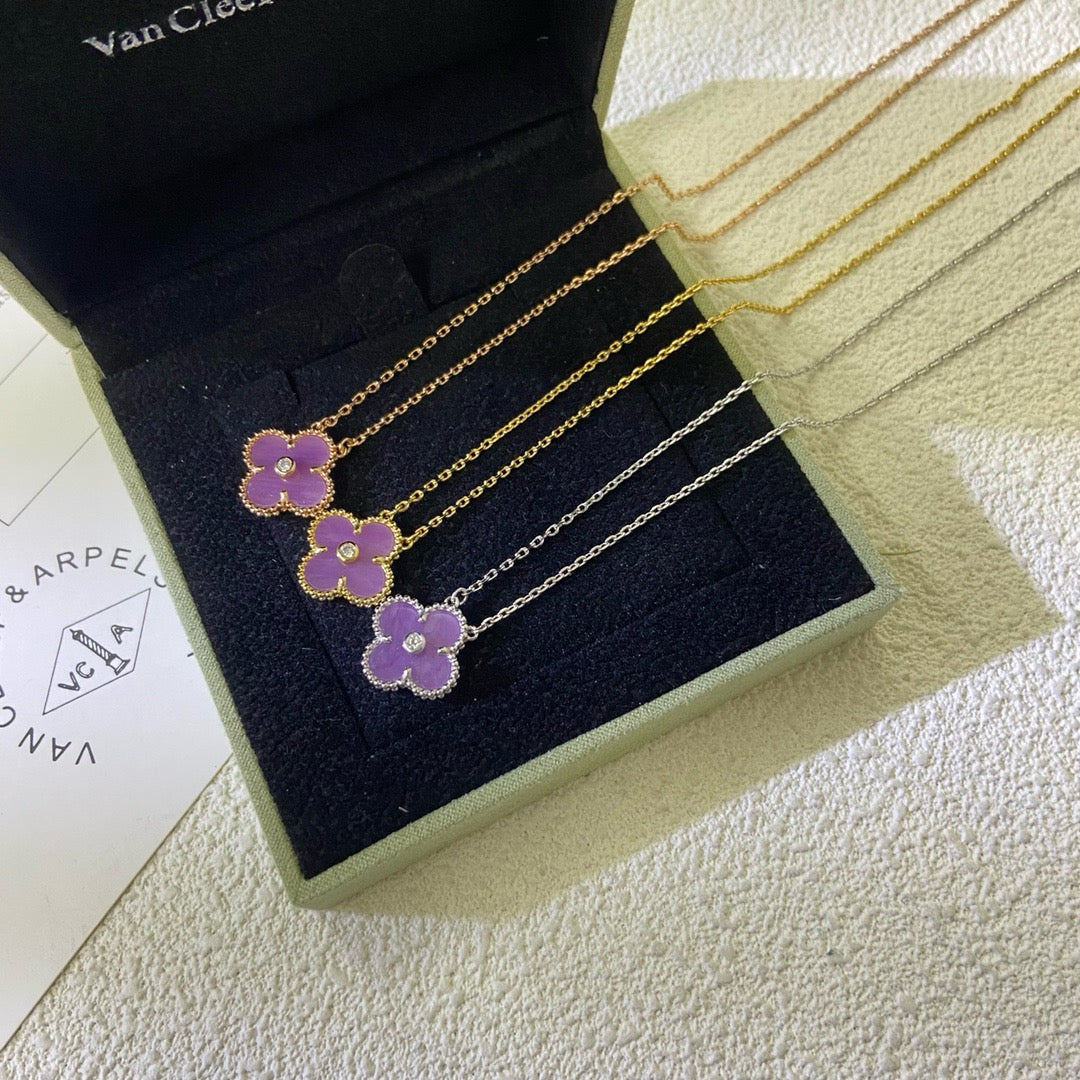 [Kincade Jewelrys]CLOVER 15MM DIAMOND  PURPLE VIOLET NECKLACE