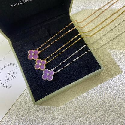 [Kincade Jewelrys]CLOVER 15MM DIAMOND  PURPLE VIOLET NECKLACE