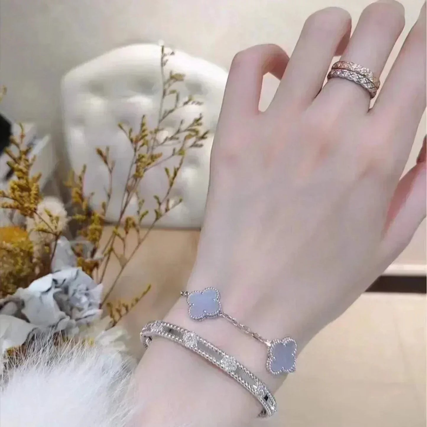 [Kincade Jewelrys]CLOVER  5 MOTIF PURPLE CHALCEDONY BRACELET SILVER