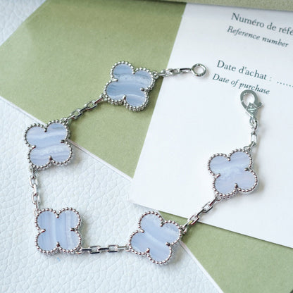 [Kincade Jewelrys]CLOVER  5 MOTIF PURPLE CHALCEDONY BRACELET SILVER