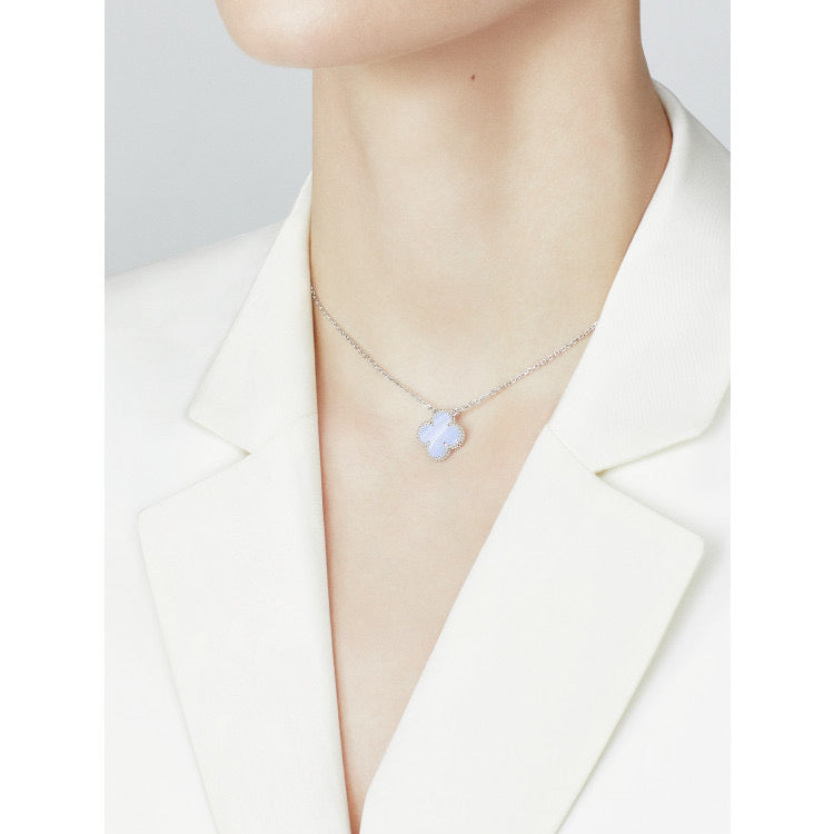 [Kincade Jewelrys]CLOVER 15MM BLUE CHALCEDONY NECKLACE SILVER