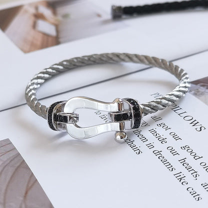 [Kincade Jewelrys]FORCE LARGE HORSESHOE BLACK DIAMOND BRACELET SILVER