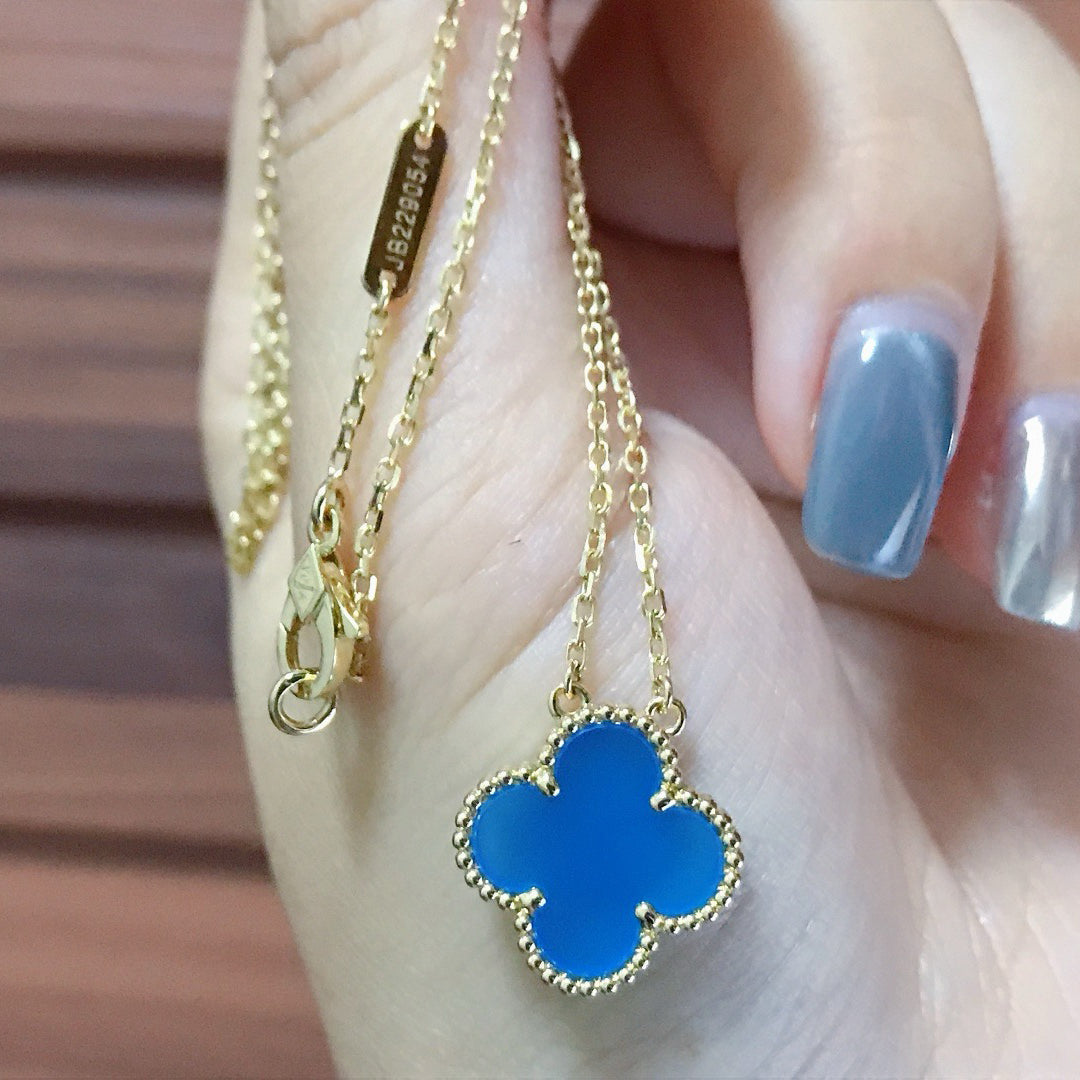 [Kincade Jewelrys]CLOVER 15MM BLUE AGATE NECKLACE