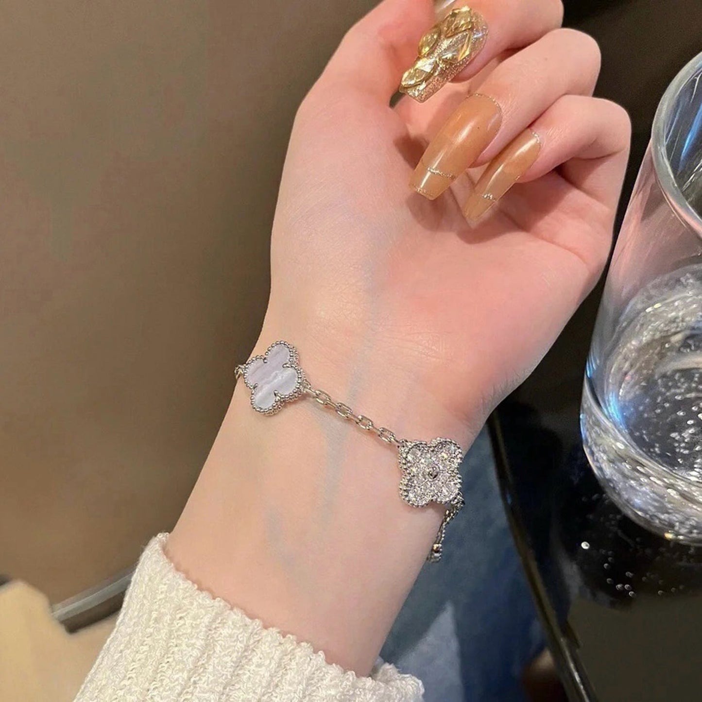 [Kincade Jewelrys]CLOVER  5 MOTIF DIAMOND PURPLE CHALCEDONY BRACELET SILVER