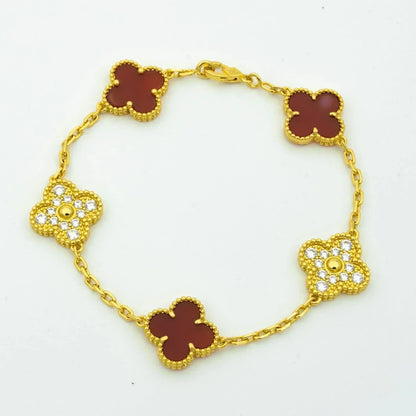 [Kincade Jewelrys]CLOVER 5 MOTIFS CARNELIAN DIAMOND BRACELET