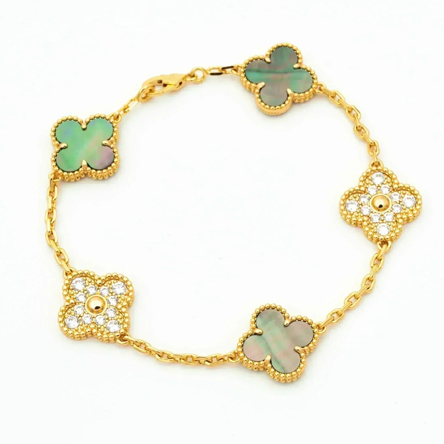 [Kincade Jewelrys]CLOVER 5 MOTIF GRAY MOP DIAMOND BRACELET