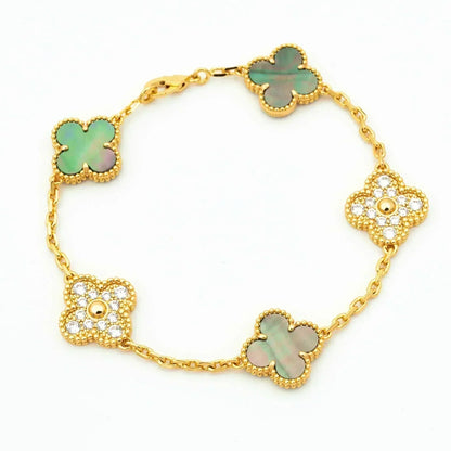 [Kincade Jewelrys]CLOVER 5 MOTIF GRAY MOP DIAMOND BRACELET